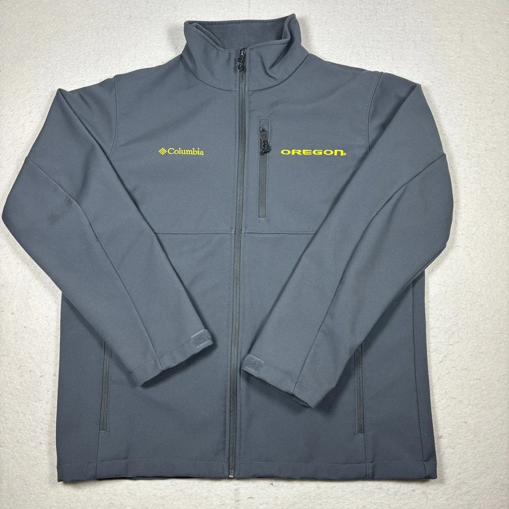 Columbia Oregon Ducks Softshell Jacket Mens Large‎ Gray Full Zip NCAA
